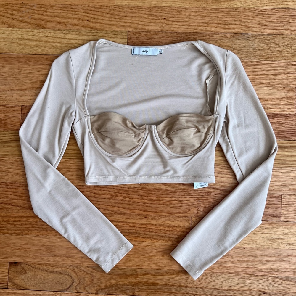 Adika Beige Natural Long Sleeve Crop Top